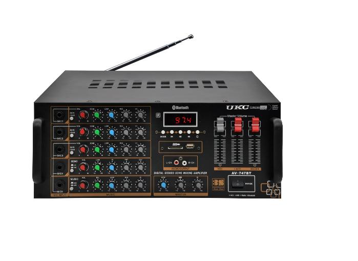 Amplificator audio Tusy Store AV-747, 400 W, bluetooth, 5 intrări microfon, USB, card SD, negru