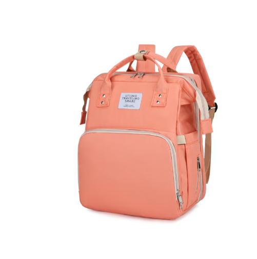 Rucsac Multifuncțional 3-in-1 pentru Bebeluși cu Pat Pliabil și Saltea, Roz Deschis – Impermeabil, Spațios, 39x30x18 cm