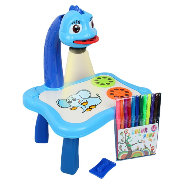 Masa de Desenat Educationala At Performance, Pentru Copii, cu Proiector si Muzica, Set 12 Culori, 24 imagini, Albastra