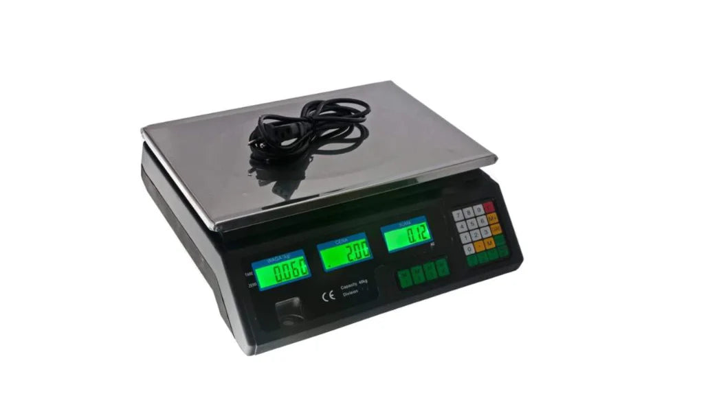Cântar electronic comercial AT Performance, 40 kg, afișaj LCD pe două fețe, 7 memorii, negru