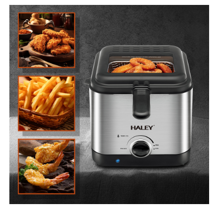 Friteuză electrică HALEY HY-2505, 2.5 L, 1000 W, carcasă inox și plastic termorezistent, argintiu