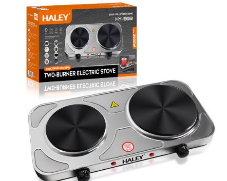 Plită electrică HALEY HY-1893, 2 zone de gătit, 1500 W + 1000 W, oțel inoxidabil, 50x25 cm