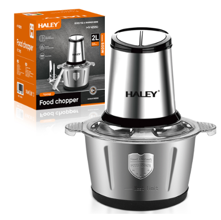 Tocator Universal Electric HY-1220 pentru Carne si Legume, Capacitate 2L, Bol Inox, 4 Lame Premium din Otel Inoxidabil, Motor Puternic 500W