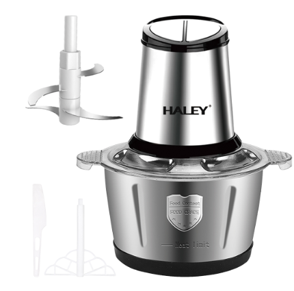 Tocator Universal Electric HY-1220 pentru Carne si Legume, Capacitate 2L, Bol Inox, 4 Lame Premium din Otel Inoxidabil, Motor Puternic 500W