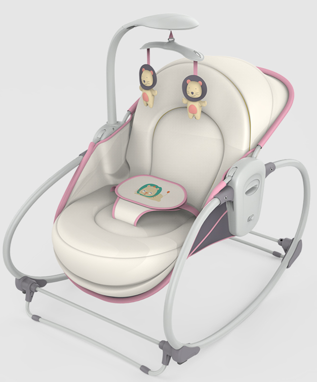 Balansoar electric pentru bebeluși Mastela 5 în 1, până la 15 kg, bluetooth cu telecomandă, set hrănire 10 piese, roz