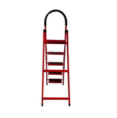 Scara Pliabila cu 5 Trepte Late, At Performance, Metalica, Maxim 150 Kg, Picioare Antialunecare, Rosu-Negru