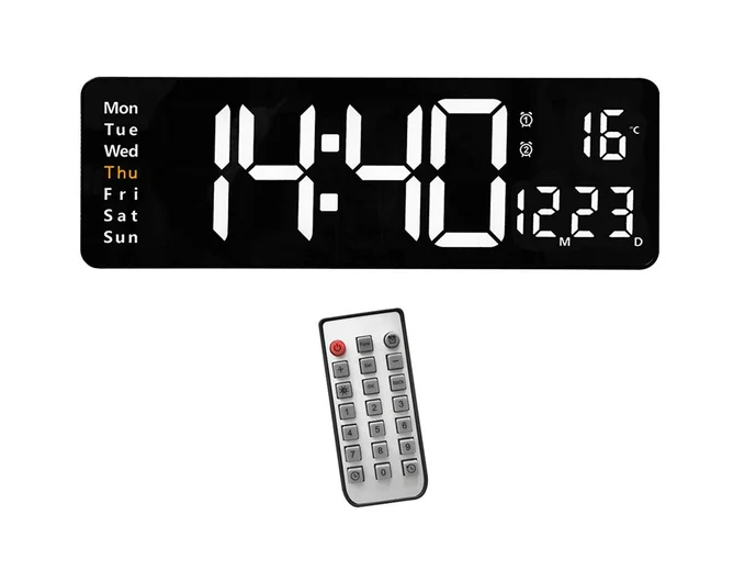 Ceas digital de perete AT Performance, afișaj LED alb, dată, temperatură, format 12/24h, carcasă neagră