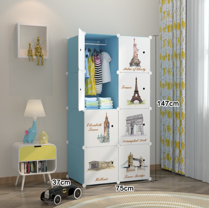 Dulap modular pentru copii AT Performance, 8 rafturi, 76x37x147 cm, model monumente