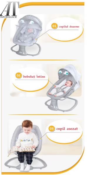 Balansoar electric pentru bebeluși AT Performance, 3 în 1, bluetooth, telecomandă, maxim 18 kg, 0-3 ani