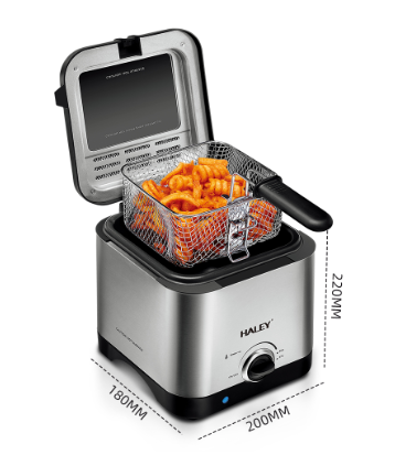Friteuză electrică HALEY HY-2505, 2.5 L, 1000 W, carcasă inox și plastic termorezistent, argintiu