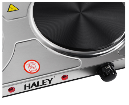 Plită electrică HALEY HY-1893, 2 zone de gătit, 1500 W + 1000 W, oțel inoxidabil, 50x25 cm