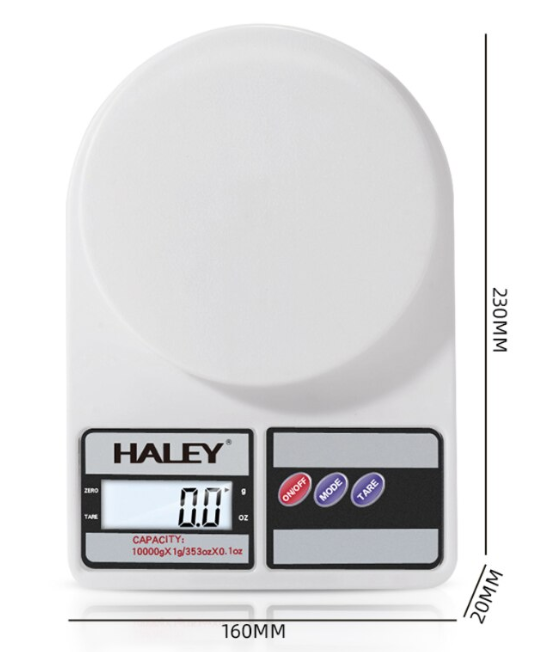 Cântar de bucătărie digital HALEY HY-5019, 10 kg, precizie 0,1 g, afișaj LCD, ABS, alb
