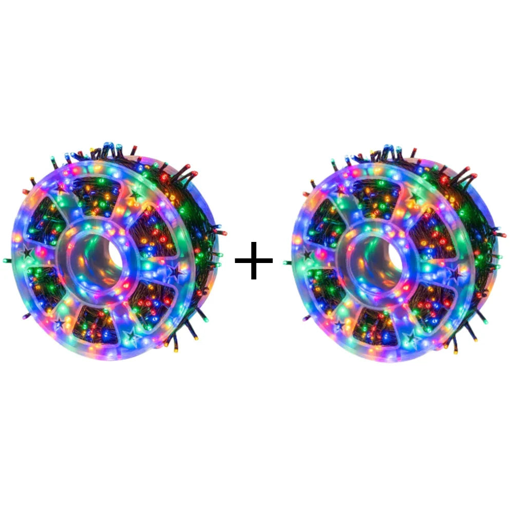 Pachet 2 Bucăți – Instalație Crăciun Liniară 100m, 480 LED-uri, 8 Jocuri Lumini, Multicolor, AT PERFORMANCE®