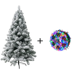 Set Decor Crăciun Premium – Brad Artificial 2.1m cu Zăpadă + Instalație Liniară 50m, 240 LED Multicolor, 8 Jocuri de Lumini