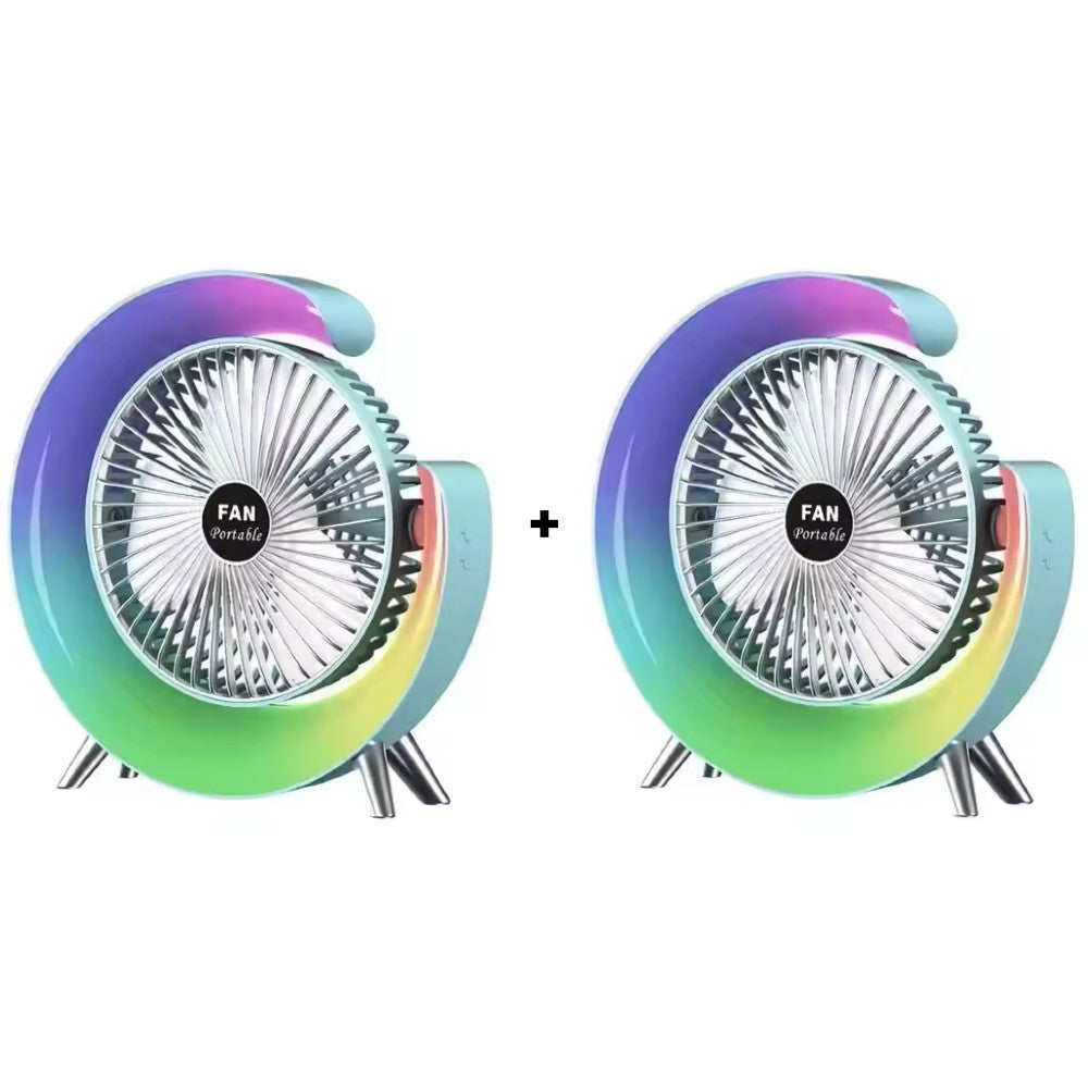 Ventilator portabil AT Performance, set 2 bucăți, LED RGB cu 5 moduri, USB 5V, 3 viteze, rotire 180°, verde