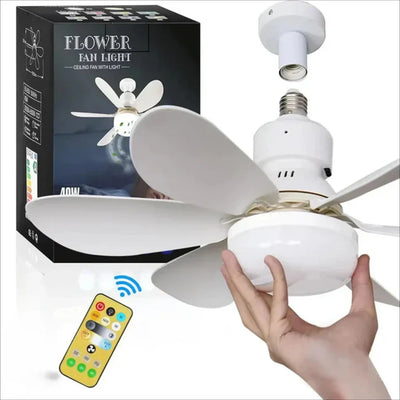 Ventilator de tavan cu LED AT Performance, dulie E27, 6 pale pliabile, 3 viteze, telecomandă, alb