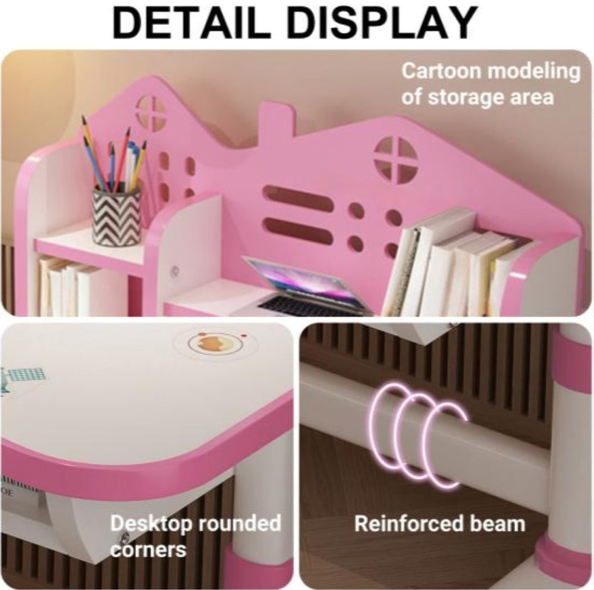 Set birou și scaun ergonomic pentru copii AT Performance, blat 75x105 cm, înălțime reglabilă, roz