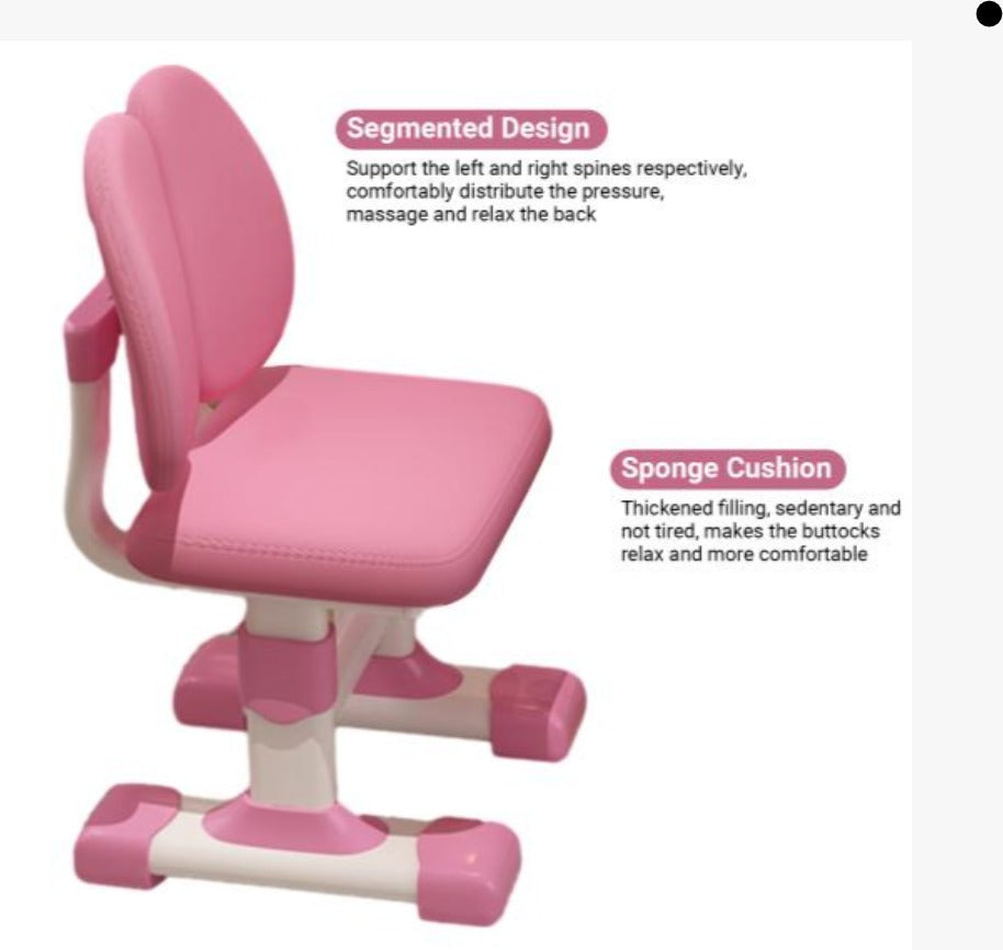 Set birou și scaun ergonomic pentru copii AT Performance, blat 75x105 cm, înălțime reglabilă, roz