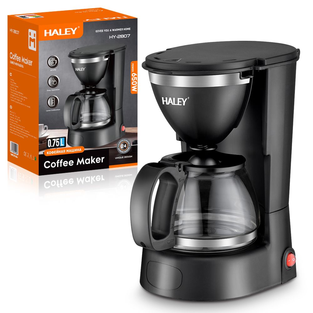 Cafetieră HALEY HY-2807, 650 W, carafă din sticlă 750 ml, menținere la cald 40 min