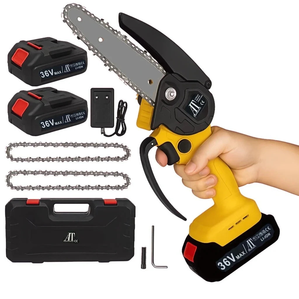 Set foarfecă electrică și mini fierăstrău AT Performance, 36V, 800 W și 550 W, lanț 6 inch, 4 acumulatori
