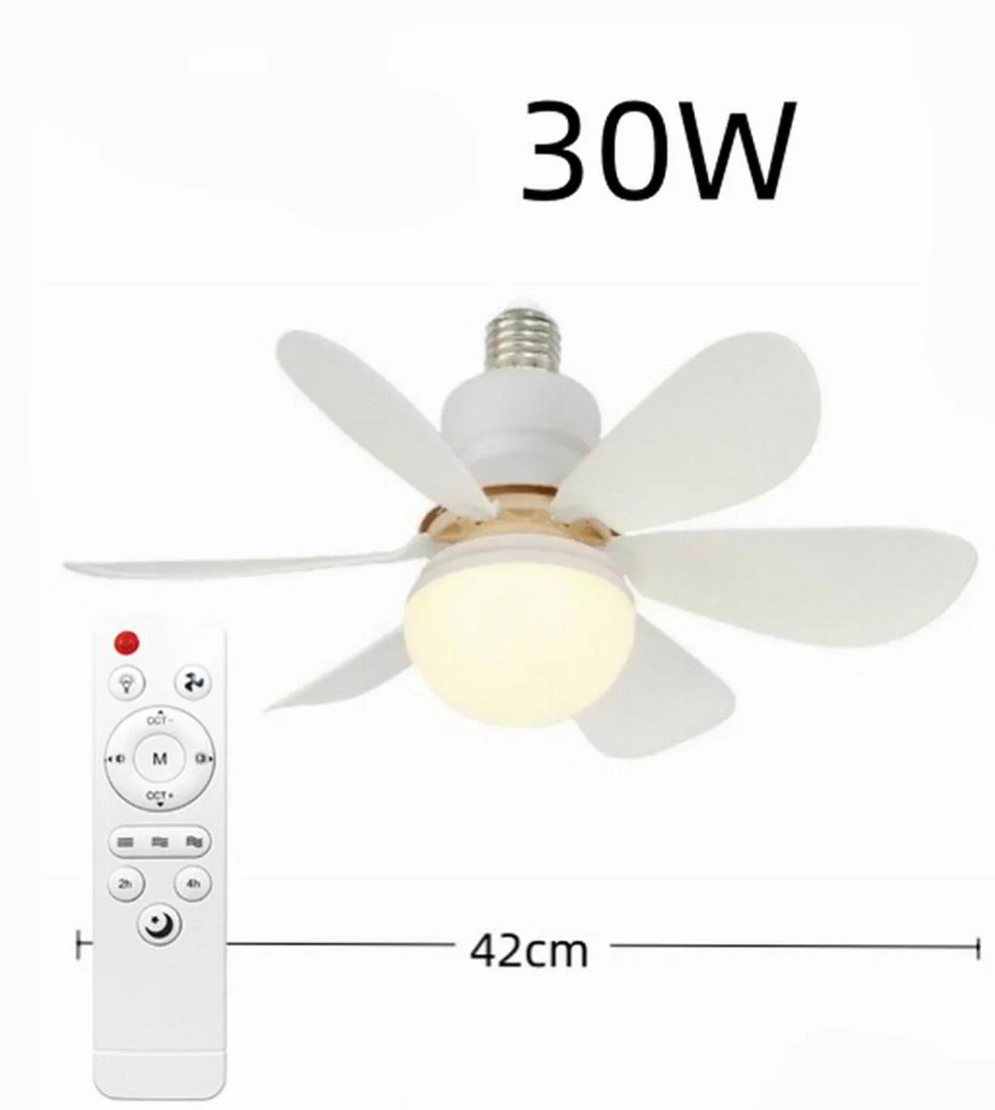 Ventilator de tavan cu LED AT Performance, dulie E27, 6 pale pliabile, 3 viteze, telecomandă, alb