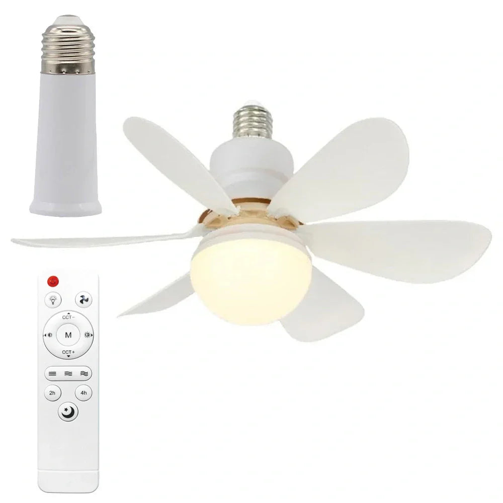 Ventilator de tavan cu LED AT Performance, dulie E27, 6 pale pliabile, 3 viteze, telecomandă, alb