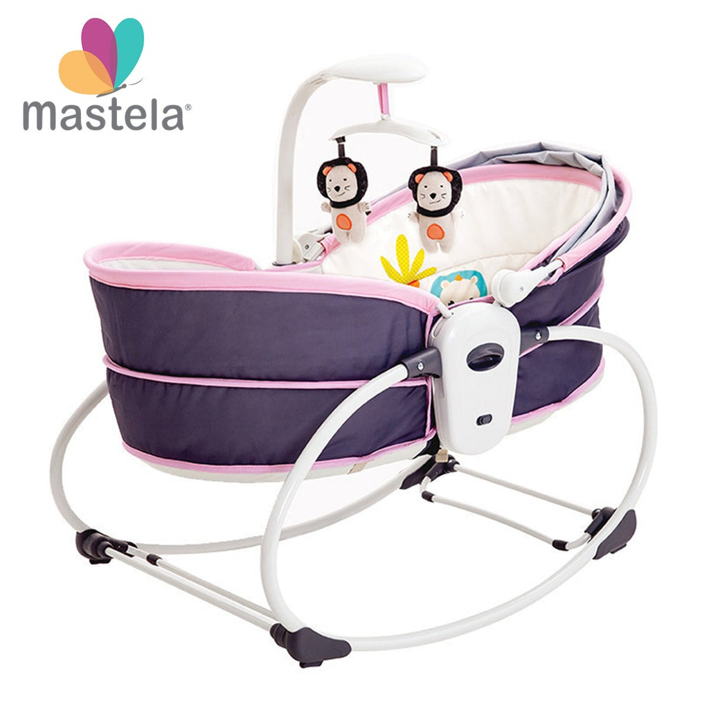 Balansoar bebeluși electric 5 în 1 Mastela, 0-3 ani, până la 15 kg, Bluetooth, alimentare USB, roz
