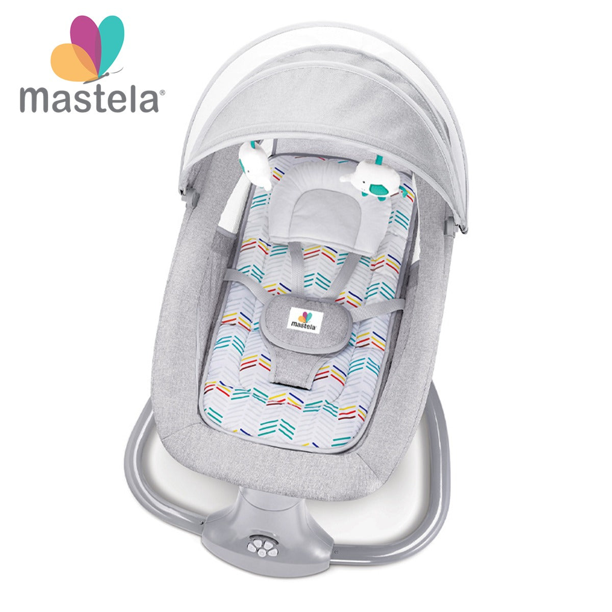 Balansoar electric copii 3 în 1 Mastela, 0-3 ani, ham 5 puncte, Bluetooth, telecomandă, gri