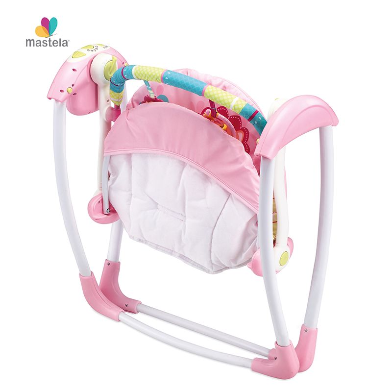 Balansoar electric portabil bebeluși Mastela 6511, 7 melodii, 5 viteze, 3-11 kg, alimentare USB, gri-bej
