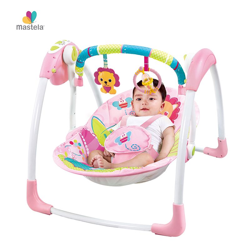 Balansoar electric portabil bebeluși Mastela 6511, 7 melodii, 5 viteze, 3-11 kg, alimentare USB, gri-bej