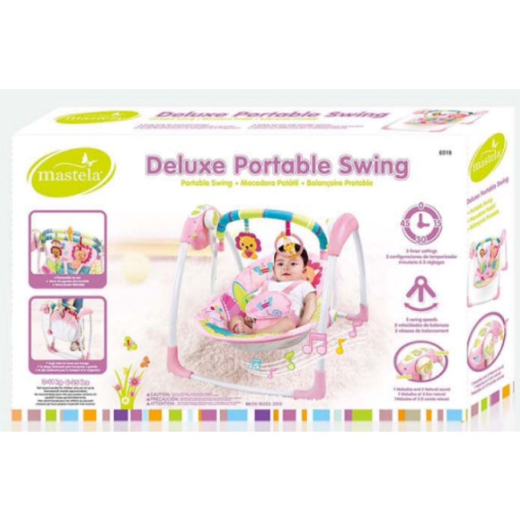 Balansoar electric portabil bebeluși Mastela 6511, 7 melodii, 5 viteze, 3-11 kg, alimentare USB, gri-bej