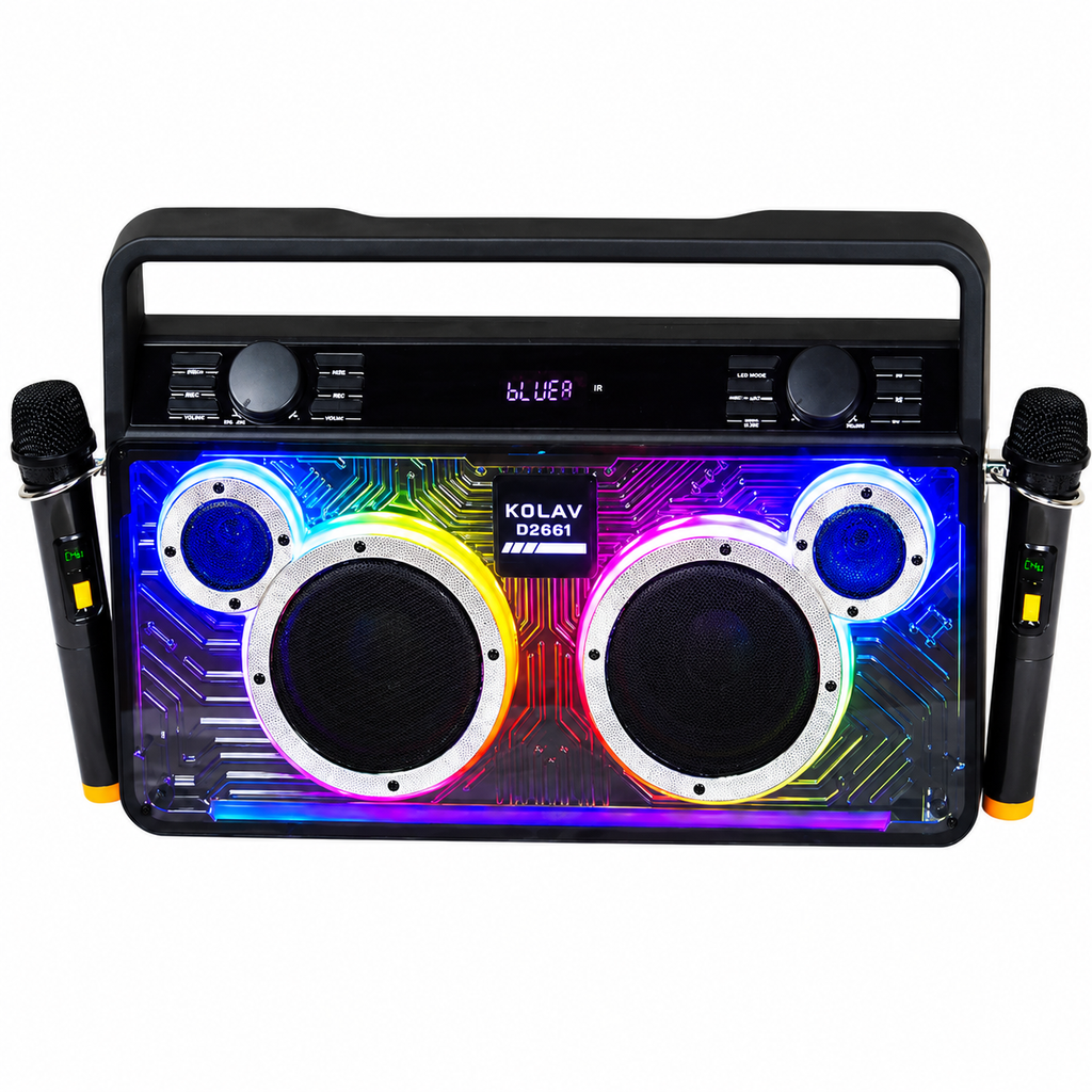 Boxă karaoke portabilă KOLAV D2661, 2x6 inch, 400 W, bluetooth 5.2, acumulator 4000 mAh, negru