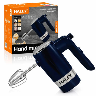 Mixer de mână HALEY HY-1677, 500 W, 5 trepte de viteză, palete și cârlige inox, albastru închis