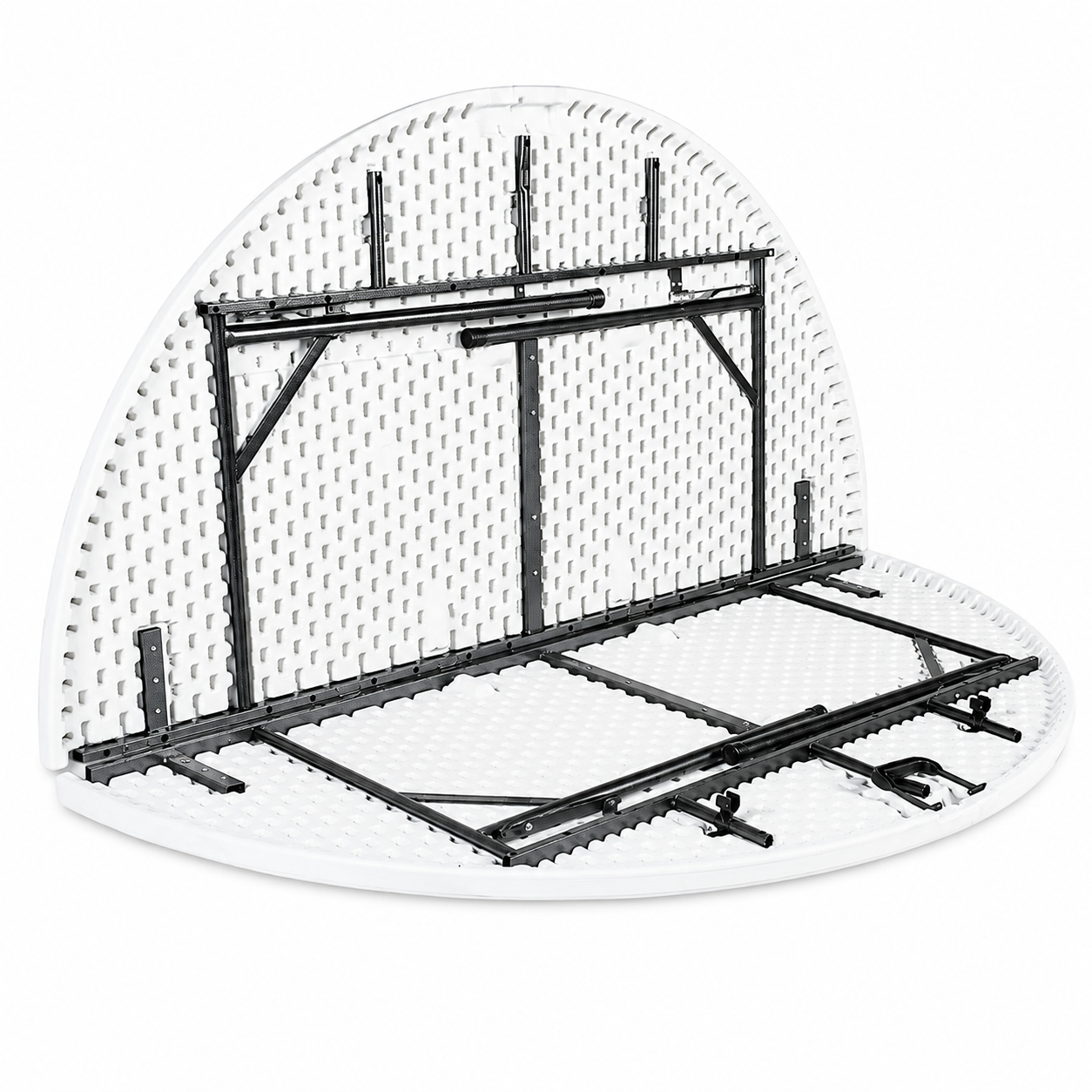 Masă pliabilă rotundă AT Performance, Ø180 cm, blat HDPE, cadru din oțel, mâner de transport, alb