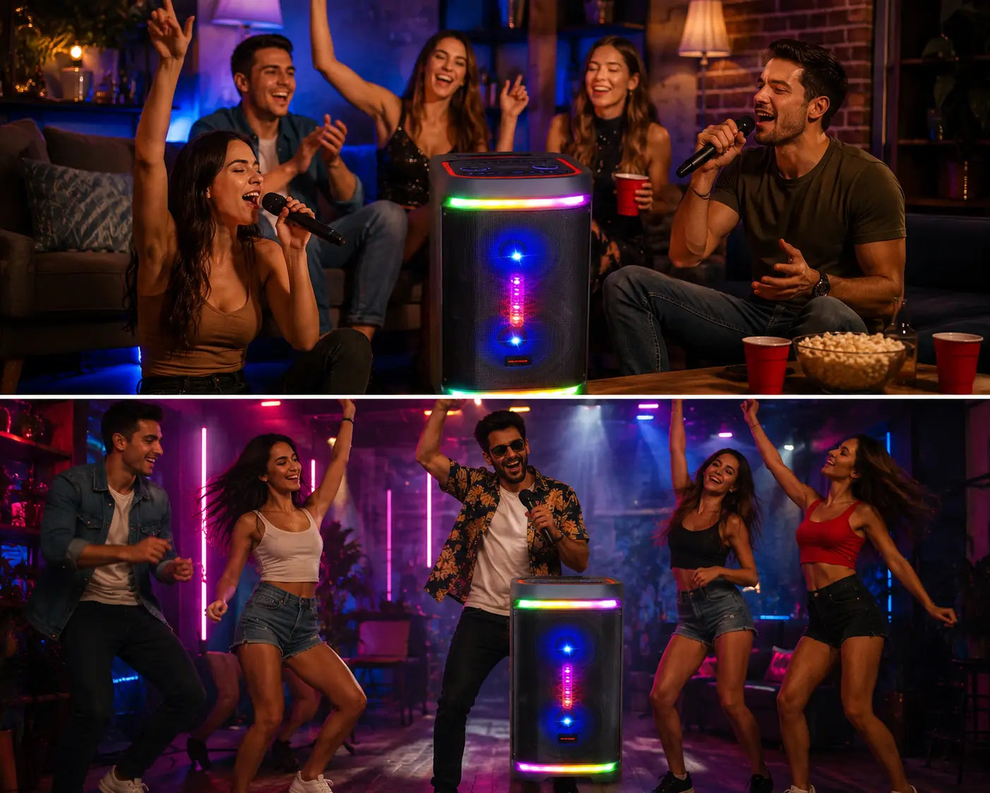 Boxă karaoke portabilă AT Performance KOLAV-M2854, 400 W PMPO, 2 x 8 inch, Bluetooth, autonomie 4 ore, RGB LED