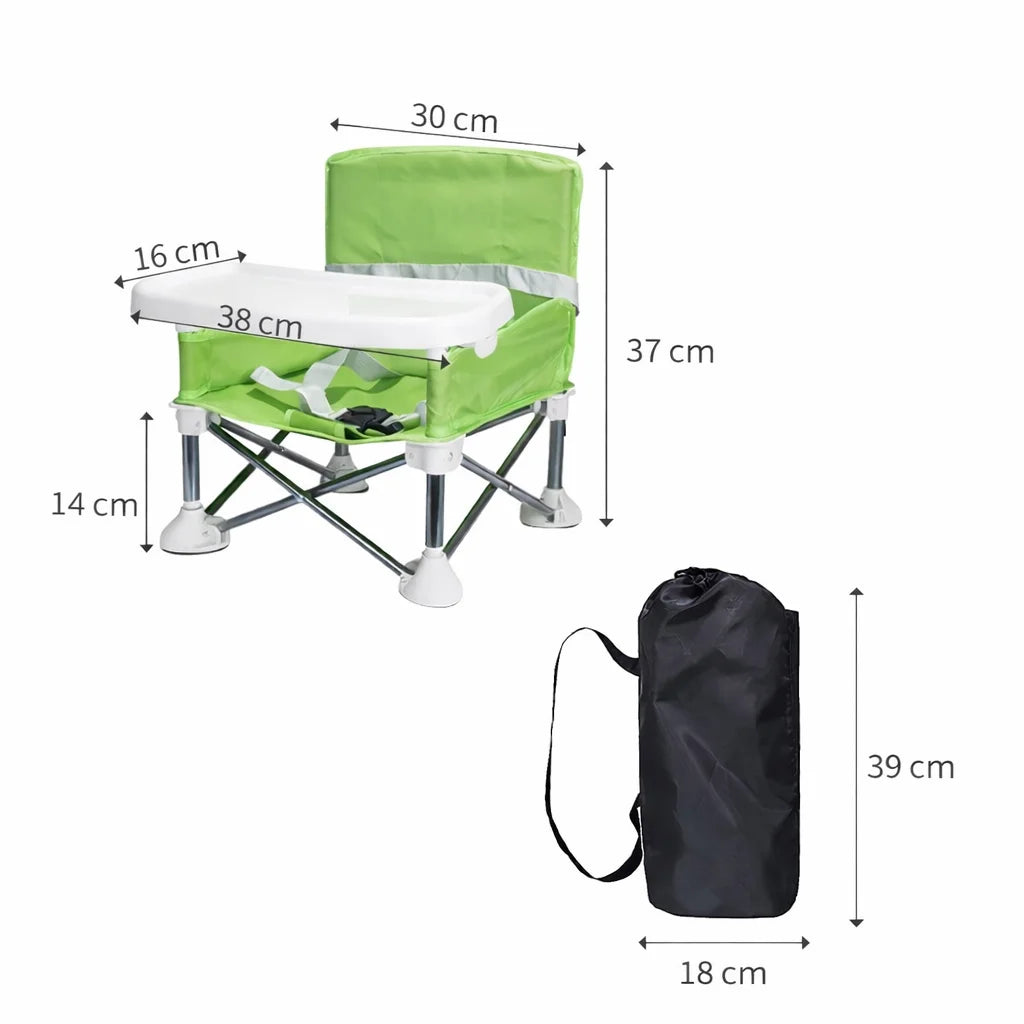 Scaun de masă pentru bebeluși KIDOO pliabil, aluminiu, tavă detașabilă, ham în 5 puncte, verde
