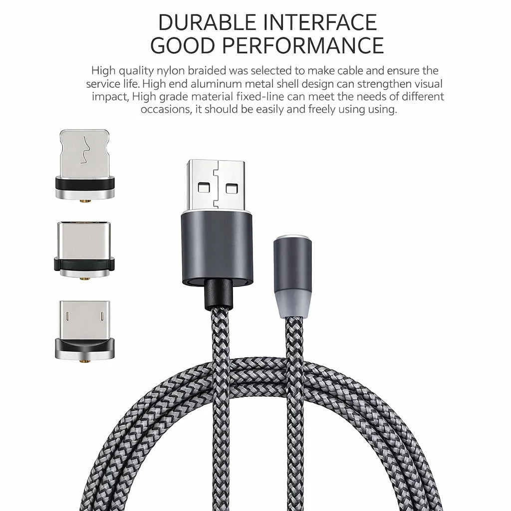 Cablu magnetic de încărcare 3 în 1, rotire 360°, Lightning, micro USB, USB-C, 2 m