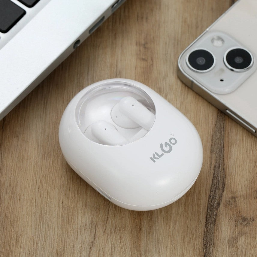 Căști true wireless KLGO, Bluetooth, in-ear, microfon integrat, izolare fonică pasivă, albe