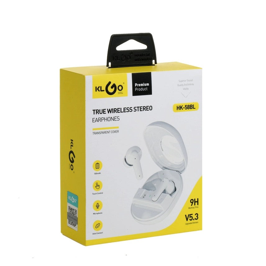 Căști true wireless KLGO, Bluetooth, in-ear, microfon integrat, izolare fonică pasivă, albe