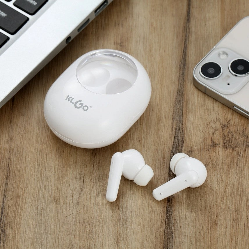 Căști true wireless KLGO, Bluetooth, in-ear, microfon integrat, izolare fonică pasivă, albe