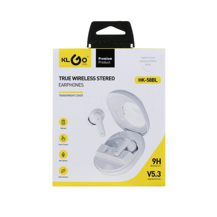 Căști true wireless KLGO, Bluetooth, in-ear, microfon integrat, izolare fonică pasivă, albe