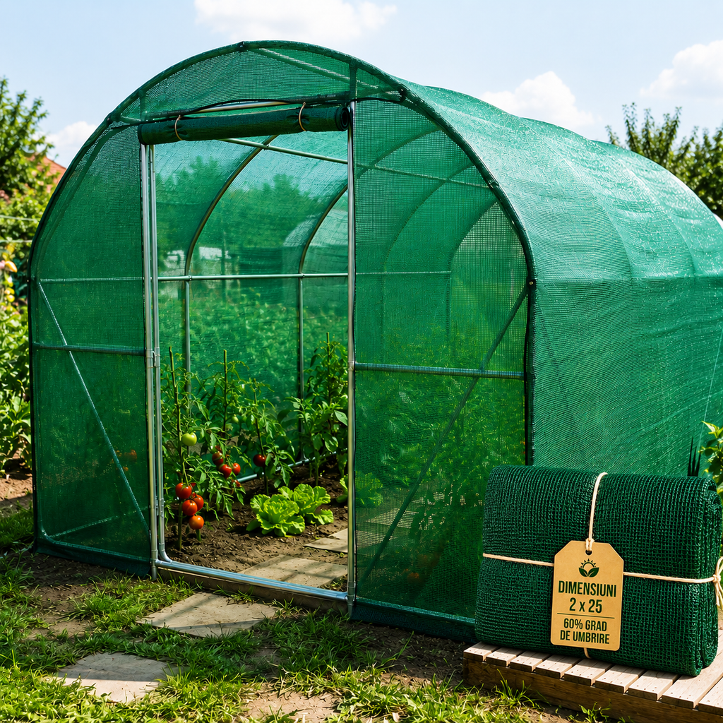 Plasă de umbrire AT Performance AT-2049, HDPE, 2x25 m, grad umbrire 60%, protecție UV, verde