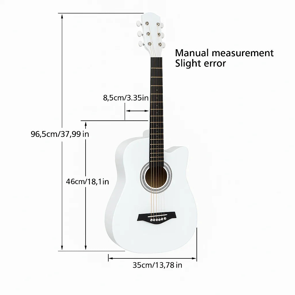 Chitară acustică AT Performance, 38 inch, lemn de tei, 6 corzi din nailon, lungime 98 cm, alb lucios