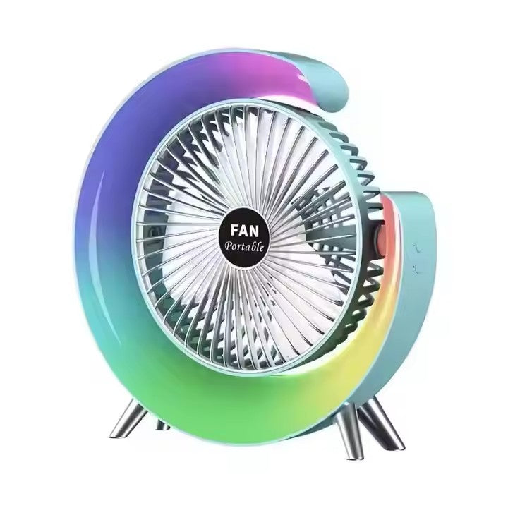 Ventilator portabil AT Performance, set 2 bucăți, LED RGB cu 5 moduri, USB 5V, 3 viteze, rotire 180°, verde
