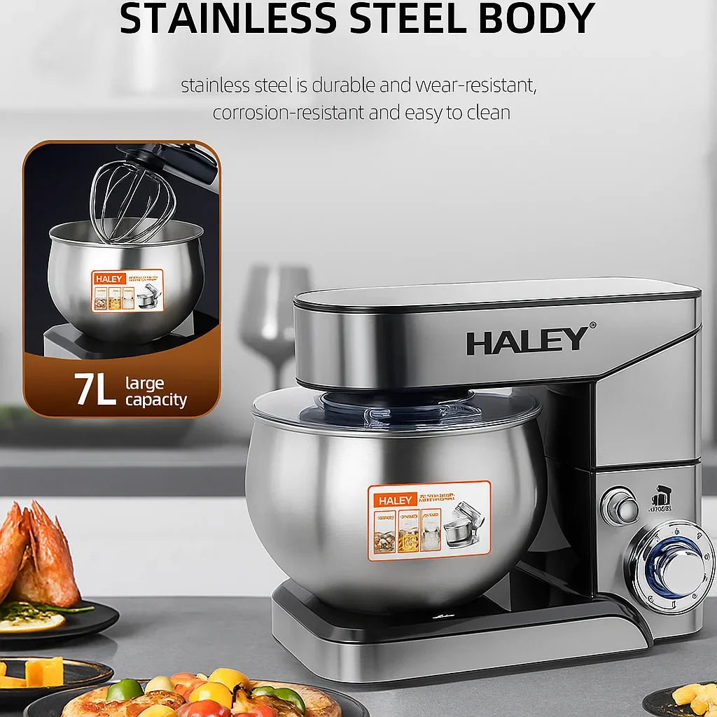Mixer planetar HALEY HY-2403, 2200 W, bol inox 7 L, 6 viteze și turbo, argintiu