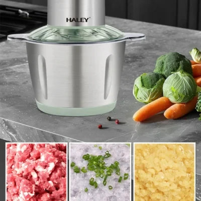 Tocător electric de alimente HALEY HY-1238, 1000 W, bol 3 L, 4 lame inox, bază antialunecare