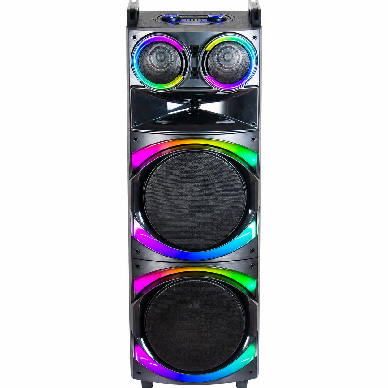 Boxă karaoke portabilă AT Performance KOLAV-F2232, 2x12 inch, bluetooth, 2 microfoane wireless, RGB LED, negru