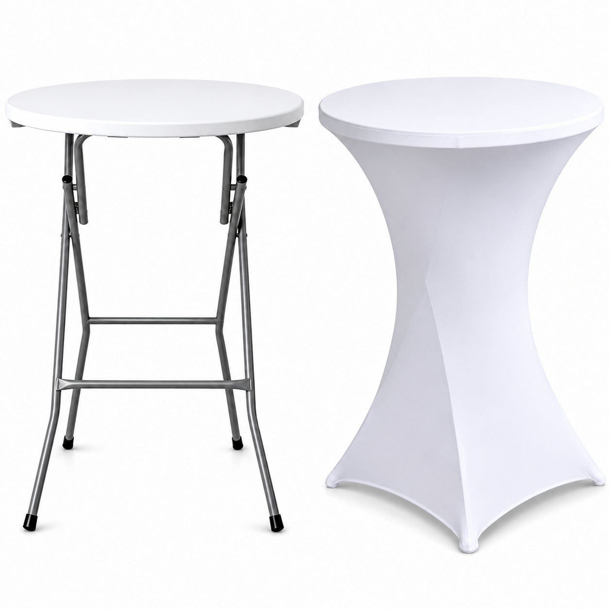 Masă cocktail pliabilă AT Performance AT-2061, Ø80 cm, înălțime 110 cm, cadru metalic, husă elastică, alb