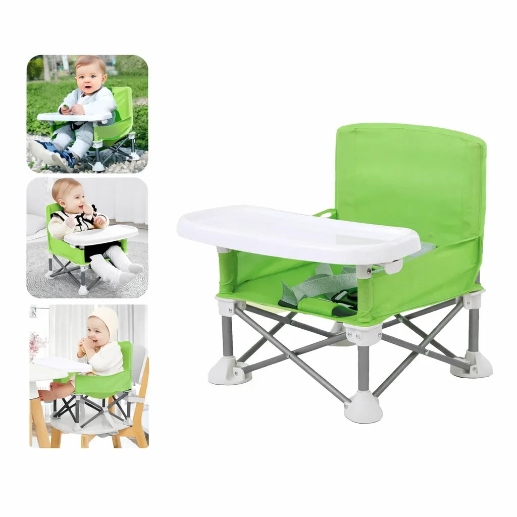 Scaun de masă pentru bebeluși KIDOO pliabil, aluminiu, tavă detașabilă, ham în 5 puncte, verde