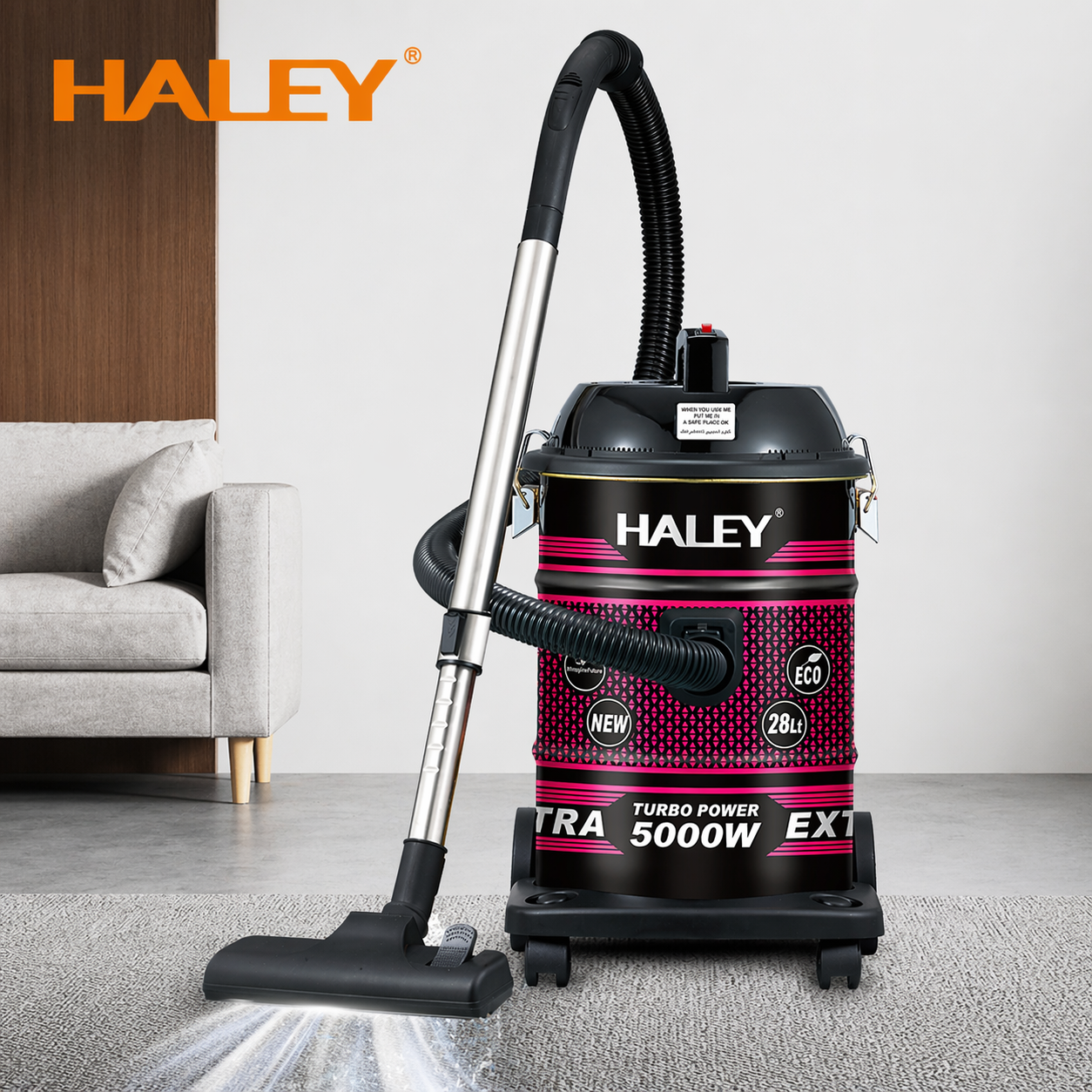 Aspirator profesional HALEY HY-9924 AB, 5000 W, 28 L, cuvă inox, funcție suflare